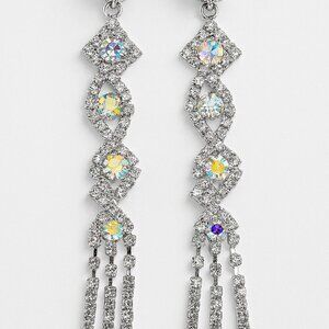 Dazzling AB Rhinestone  Post Drop Earrings‎ – 3 Inch Length
